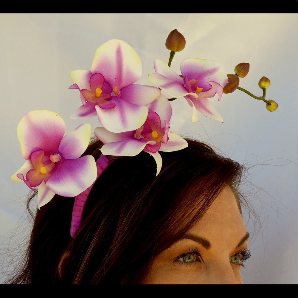 One of a kind headband fascinator hat with orchids